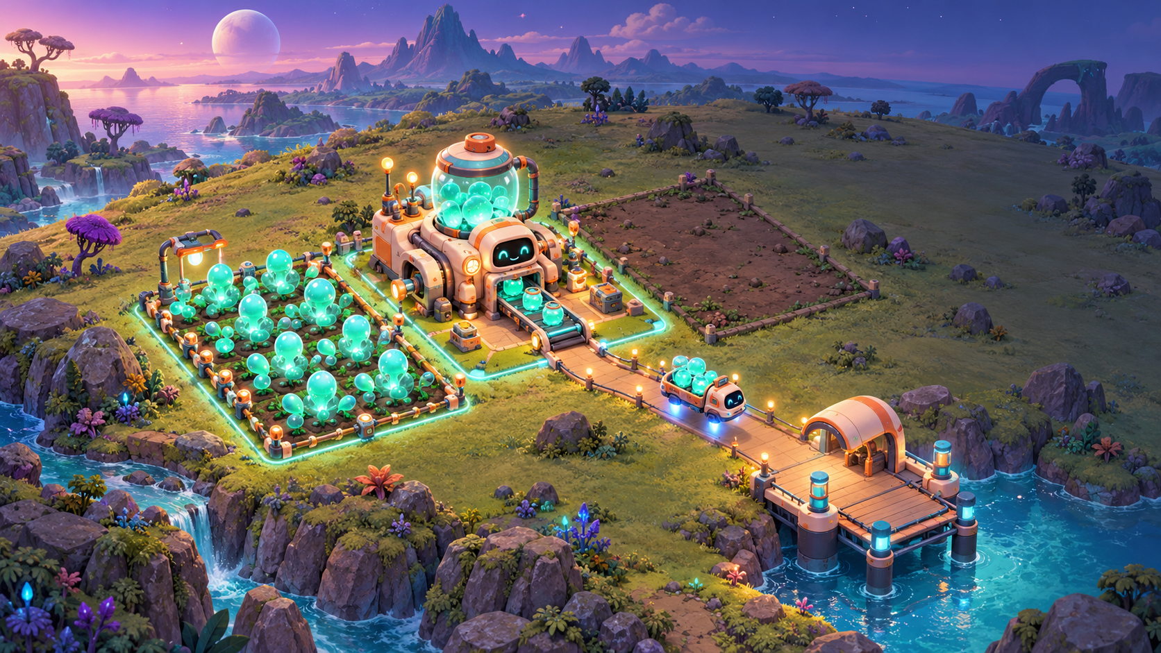A glowing Ooz farm on the Yellow Planet